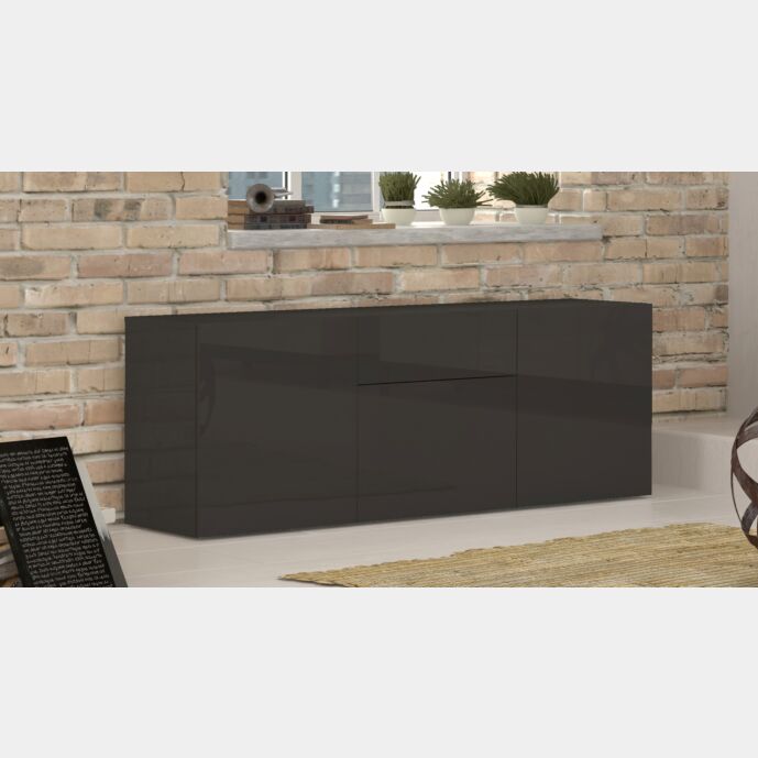 Credenza moderna antracite laccata lucido, 3 ante 1 cassetto