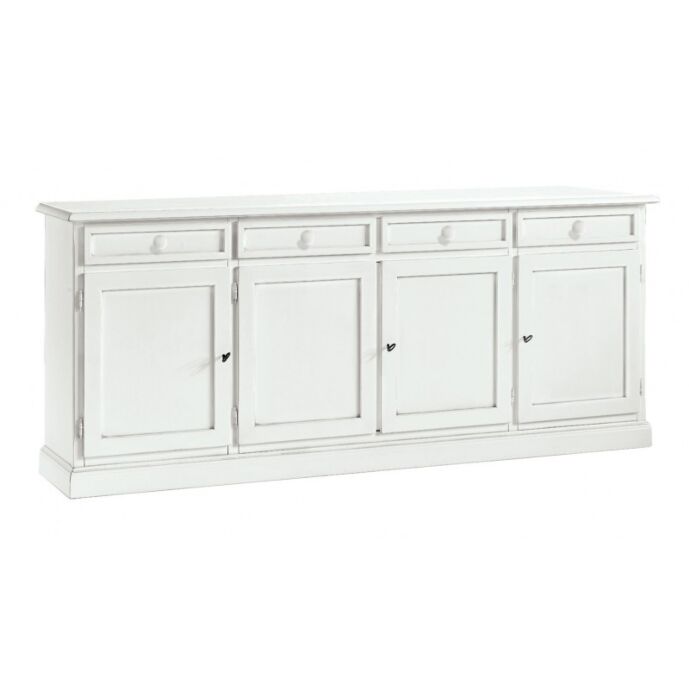 Credenza in legno bianco opaco, arte povera - cm 205x86