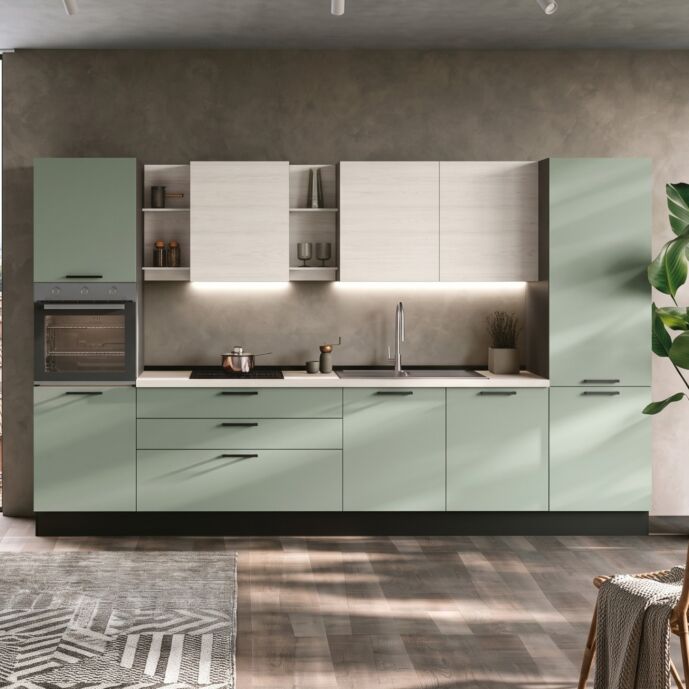 Cucina lineare Made in Italy, L.360, Agave e Bianco altea