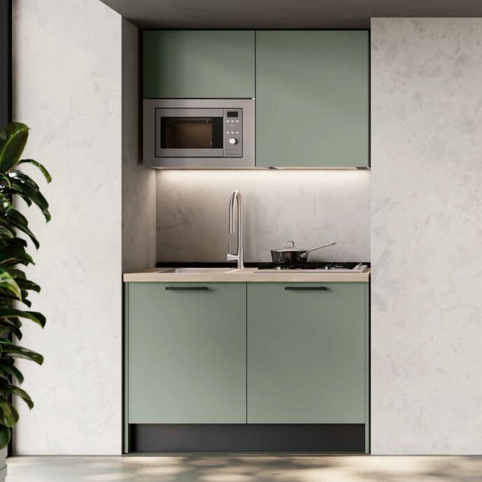 Cucina lineare 124 cm, Agave e Olmo natura, Made in Italy