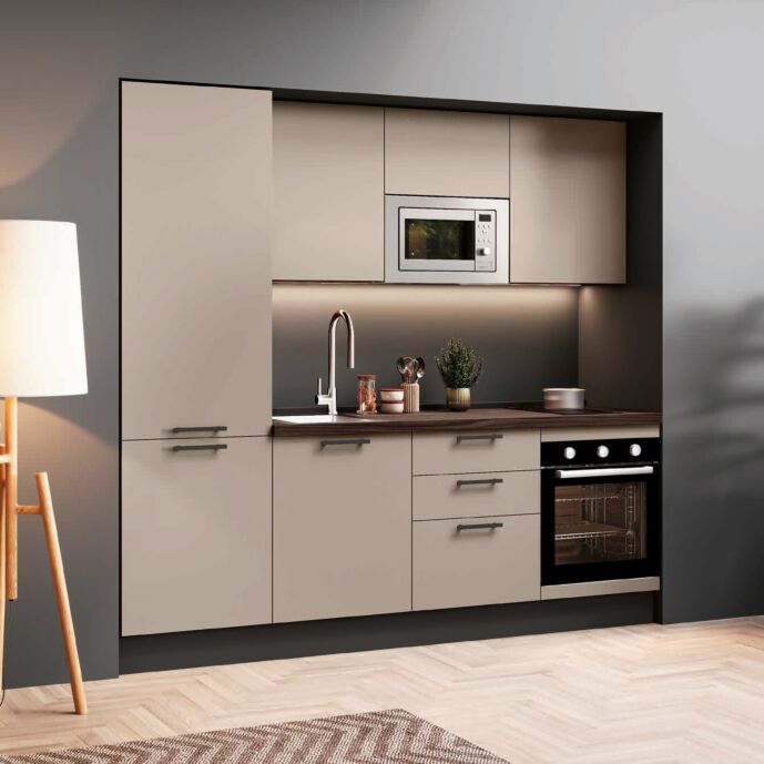 Cucina lineare 2,40 mt, Visone e Noce moro, Made in Italy