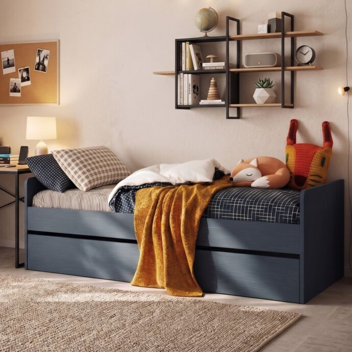 Divano letto con seconda rete estraibile, Blu Navy