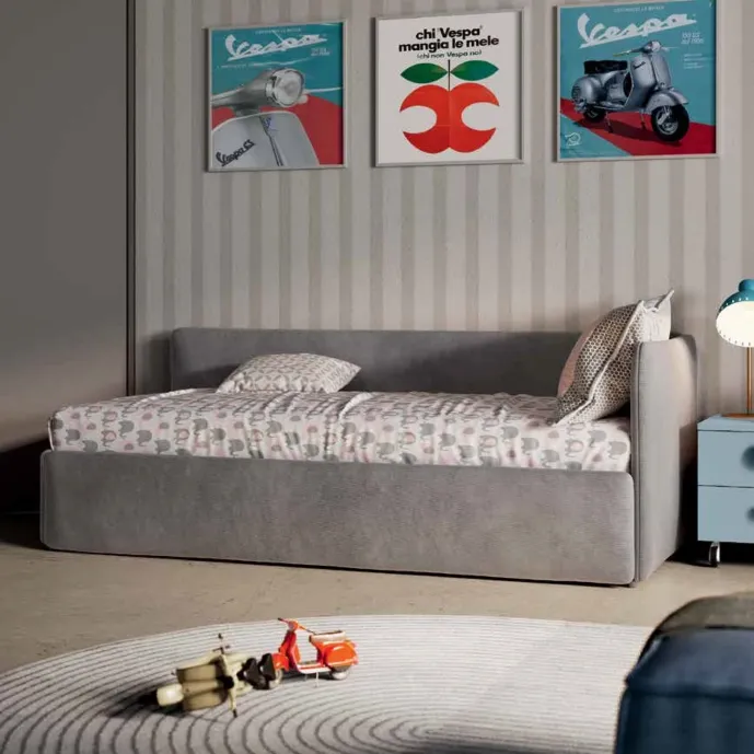 Divano letto con seconda rete estraibile, tessuto Grigio