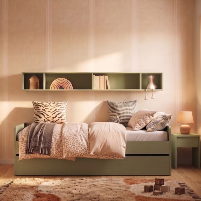 Divano letto camerette, seconda rete estraibile, Pistacchio