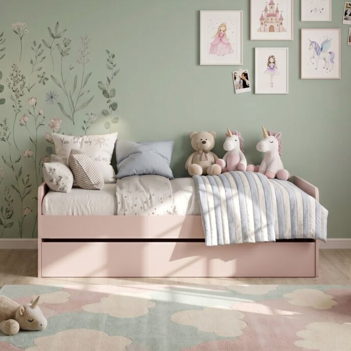 Divano letto per camerette con secondo letto estraibile, Flamingo