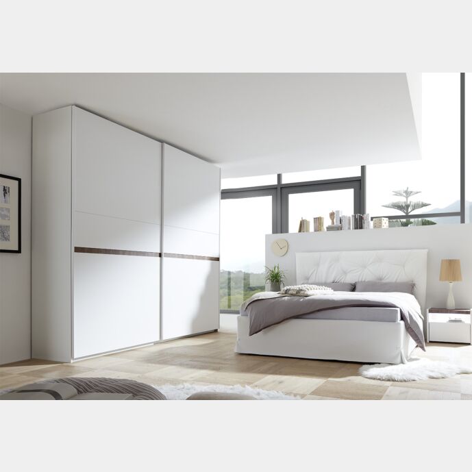 Camere matrimoniale Bianca Opaco e Noce Dark con letto ecopelle bianco