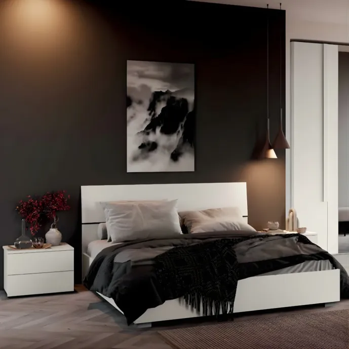 Letto matrimoniale, Bianco opaco, disponibile in più misure