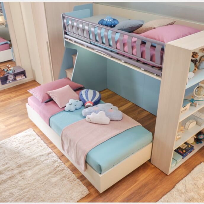 Letto A Castello In Metallo Novogratz Maxwell, Blu Navy, Struttura Robusta Con Doghe, Guide Di Sicurezza E Scala, Per Materassi Singolo E Matrimoniale - 2