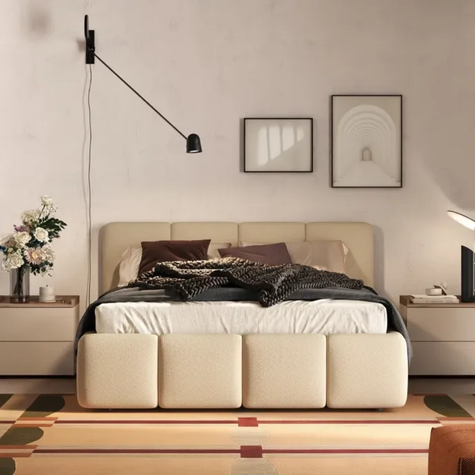 Letto matrimoniale Etra, bouclè Avorio, 160x195