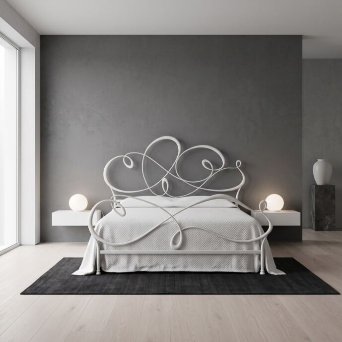 Letto in ferro + rete e materasso, 160x190, Bianco satinato