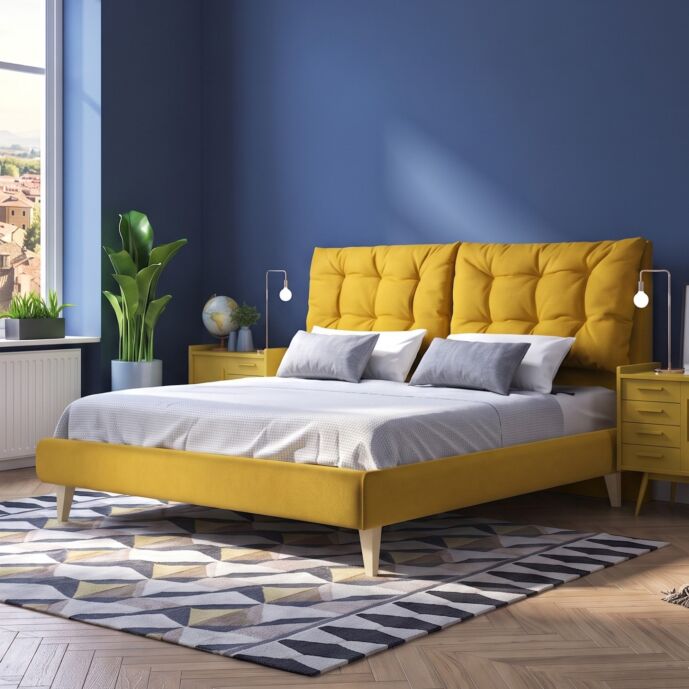 Letto imbottito con cuscini, rete e materasso inclusi, 160x190