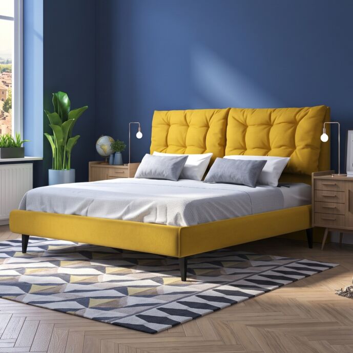 Letto imbottito con cuscini, rete e materasso inclusi, 160x190