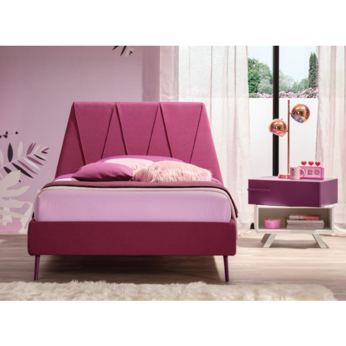 Letto singolo Peak Plus imbottito in tessuto Amarena, Moretti Compact