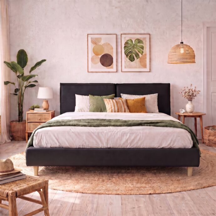 Letto completo di rete e materasso, imbottito, 160x190