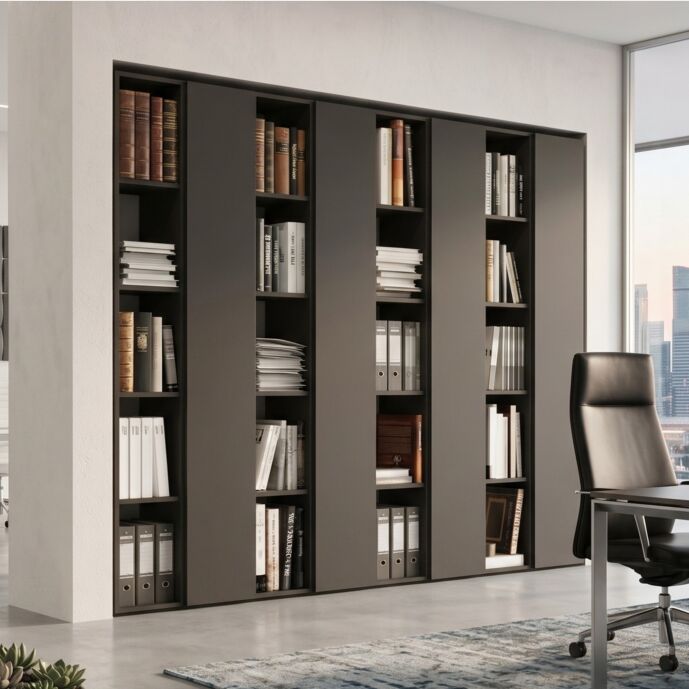 Libreria da ufficio, 4 ante, finitura Lava, L.224