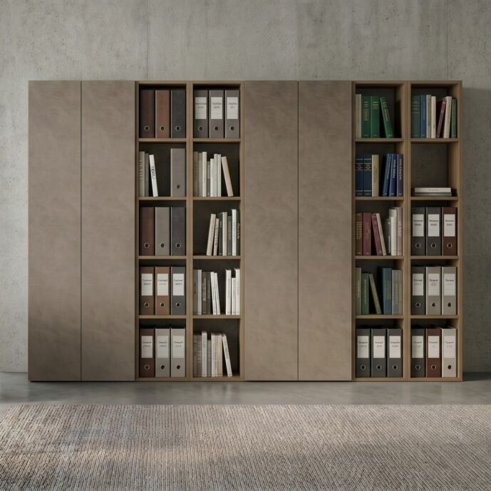 Libreria componibile per ufficio, Bronzo e Mercure, L.224