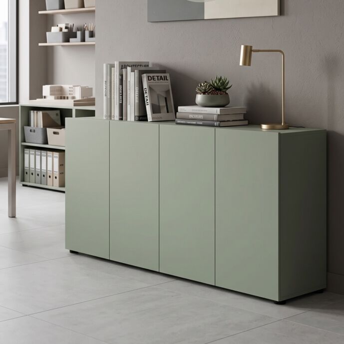 Mobile da ufficio 4 ante, finitura Verde salvia, 180x79x38 h cm