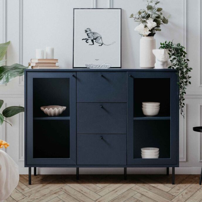 Conveniente Madia 2 ante e 3 cassetti, finitura Blu scuro novità