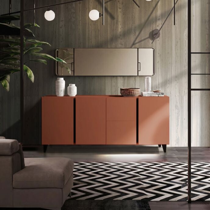 credenza rossa con cassetti