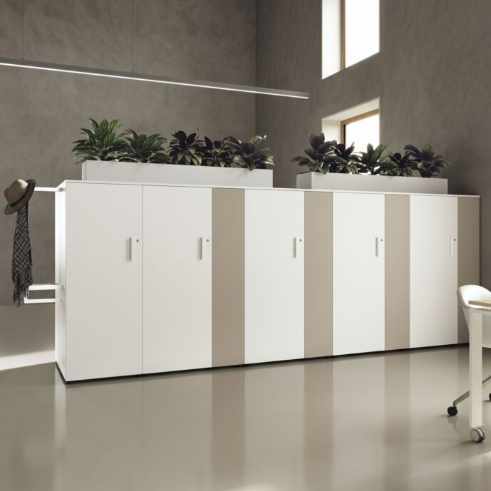 Mobile ufficio 9 ante, Basalto e Bianco opaco, L.420