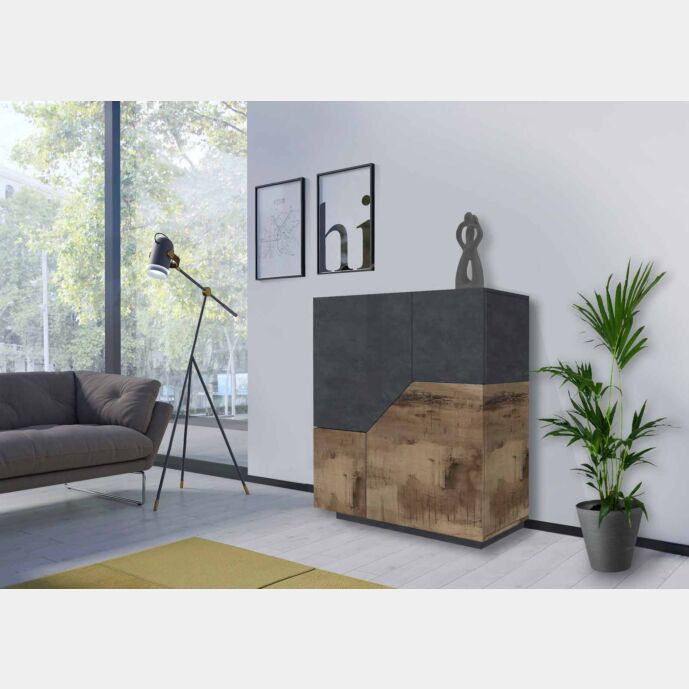 Conveniente Madia alta Ardesia e Pero L.100 cm, Made in Italy 