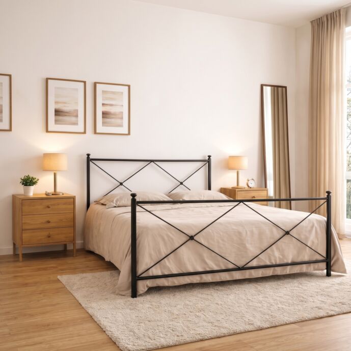 Promozione letto in ferro + rete + materasso, 160x190, Nero grafite