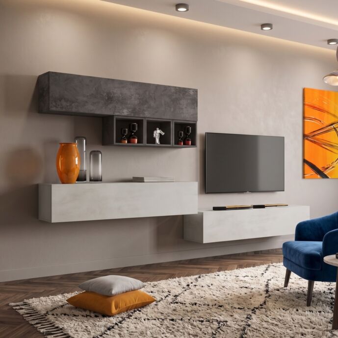 Parete soggiorno economica moderna e di design Piombo e Gesso