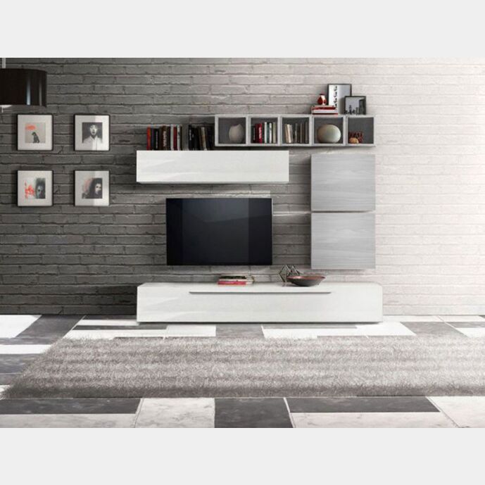 Pareti sala soggiorno Zenzero moderno e di design Bianco Lucido, Gesso e Artico