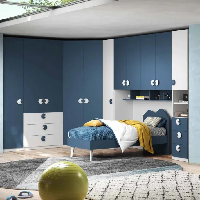 Armadio a ponte con cabina, Bianco opaco e Blu navy, L.410 x 258