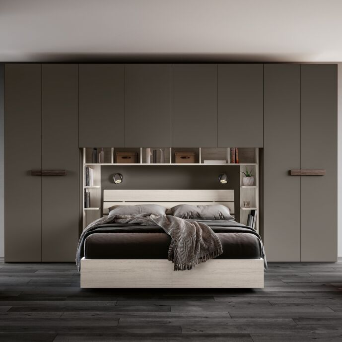 Armadio a ponte, 8 ante, Grigio cenere con maniglie cannettate grigie