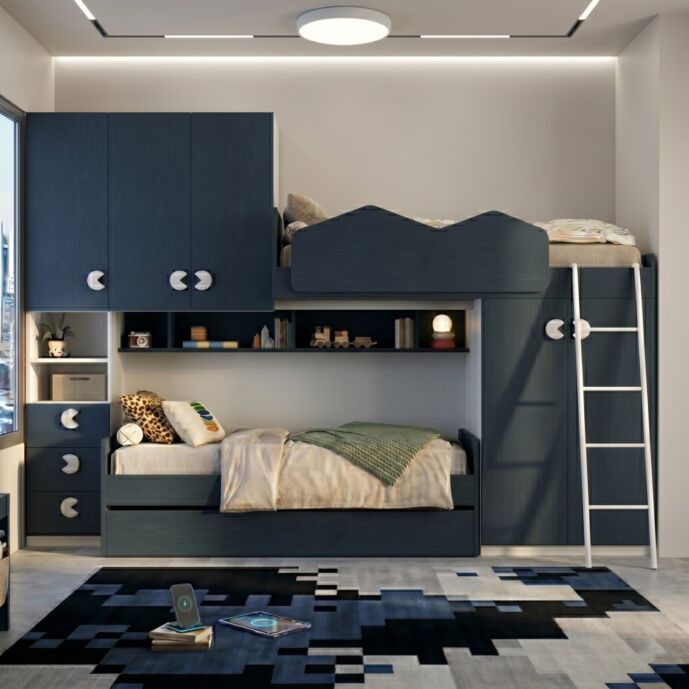 Soppalco per camerette Blu navy e Bianco opaco, L.335
