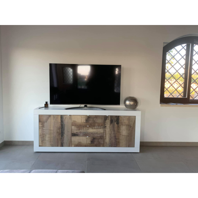 Credenza con ante e cassetti pero, struttura Bianca
