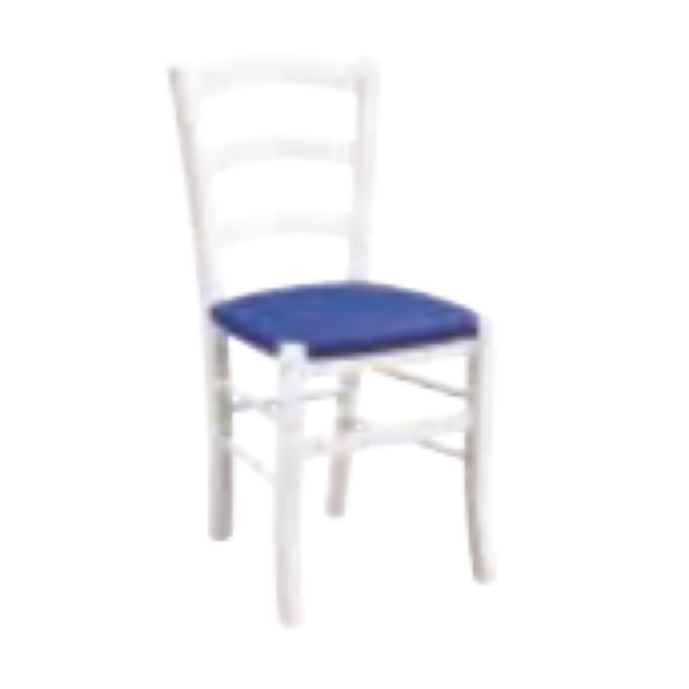 Sedia in finitura laccato bianco con fondino blu