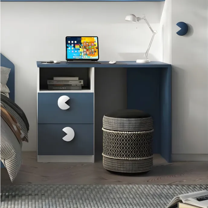 Scrivania con cassetti, L.110, Bianco opaco e Blu navy