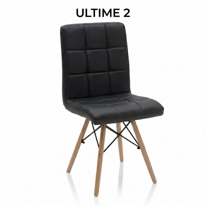 Sedia in Ecopelle nera, con gambe in Legno
