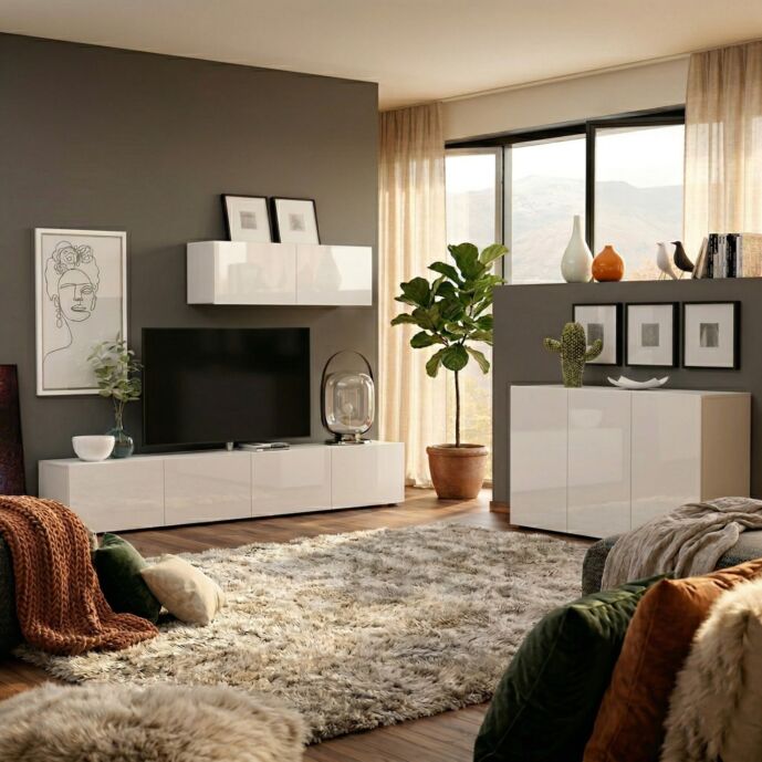 Sala completa composta da Madia 3 ante e Porta TV, Made in Italy