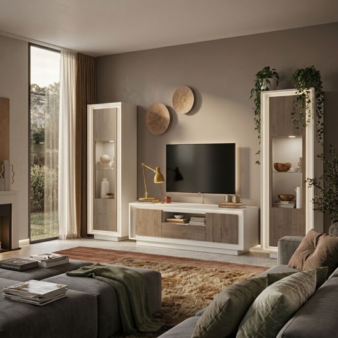 Soggiorno moderno Cashmere e Mercure con 2 vetrine e 1 porta tv