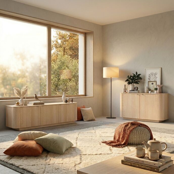 Soggiorno composto di madia e porta TV in finitura Rovere Lindberg