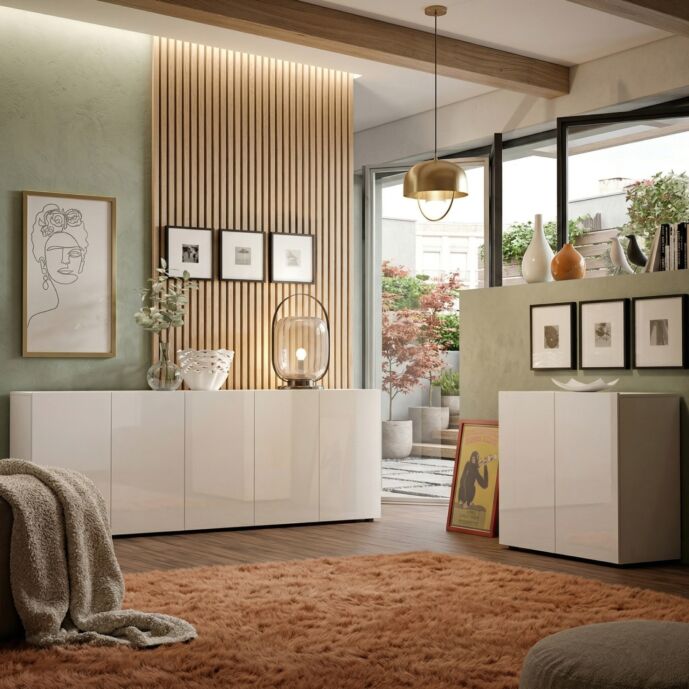Soggiorno moderno composto da 2 credenze, Made in Italy