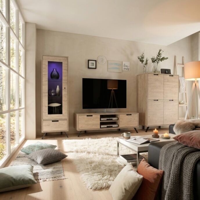 Soggiorno completo "Wood" di design, in legno Sherwood Oak