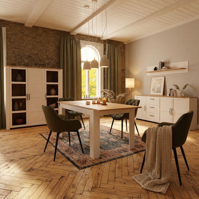 Soggiorno moderno, completo, finitura Rovere neve e Rovere riviera