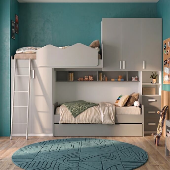 Letto a soppalco, Bianco opaco e Gesso, L.335