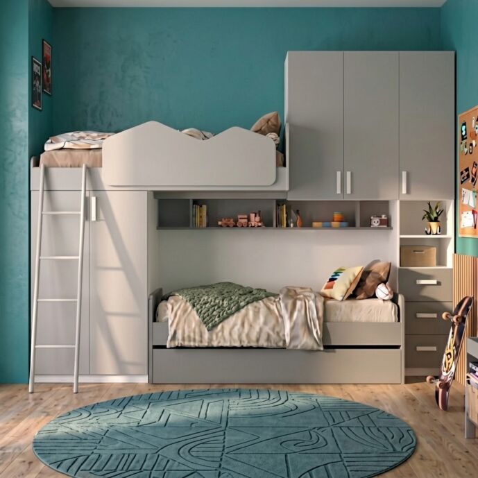 Letto a soppalco, Bianco opaco e Gesso, L.335