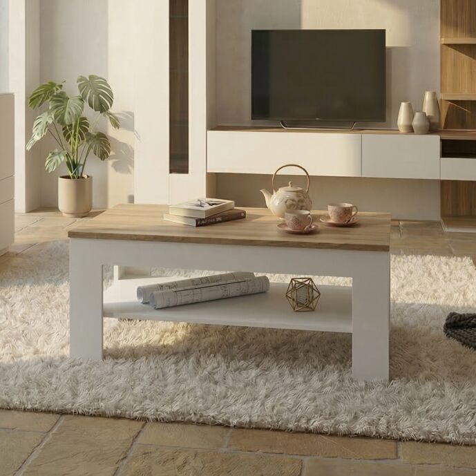 tavolino moderno bianco e rovere