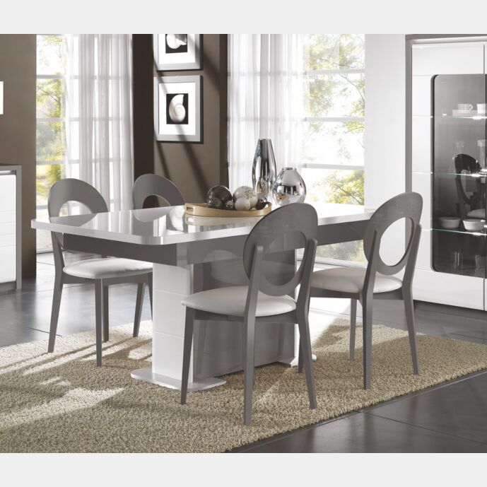 Tavolo moderno allungabile L.180, bianco lucido e grigio basalto