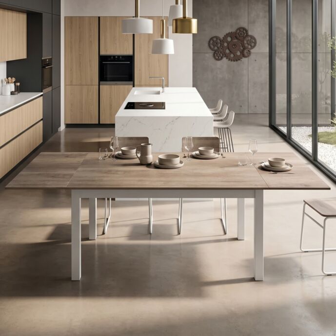 Tavolo moderno allungabile, Bianco e Rovere, 110x70