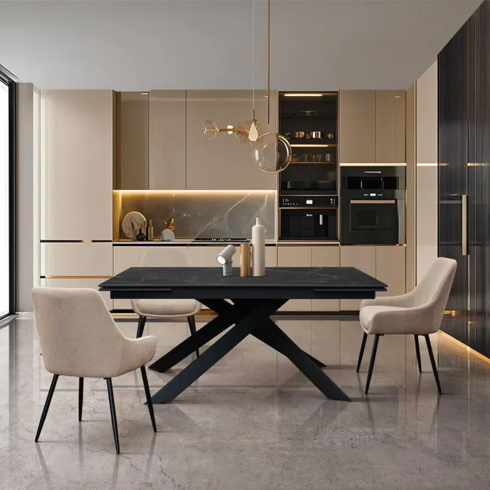 Tavolo allungabile con base in metallo colore nero, 160 x 90 cm 