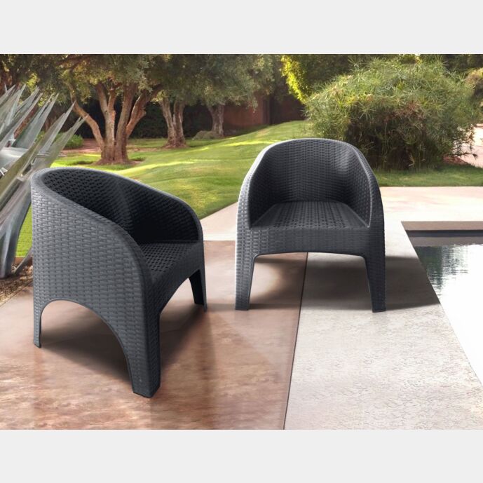 sedia / poltrona da giardino in rattan finitura grigia