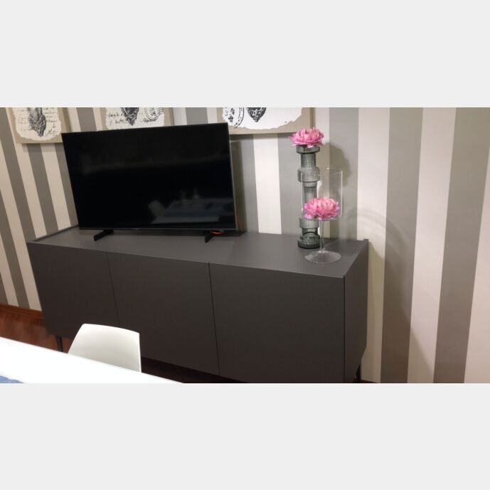 Mobile Credenza Moderna, Madia di design, 3 ante, Grigio Opaco con piedini