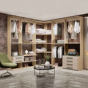 Cabina a giorno angolare per camere da letto, Rovere ambra e Salvia